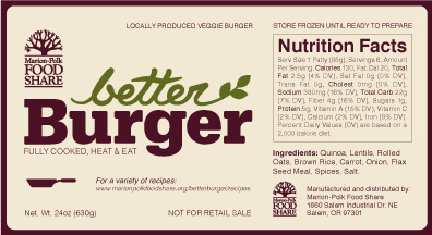 Marion-Polk Food Share's Better Burger packaging label.